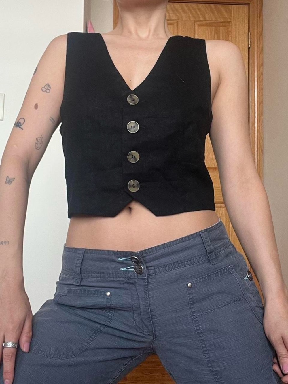 Black Linen Blend Vest